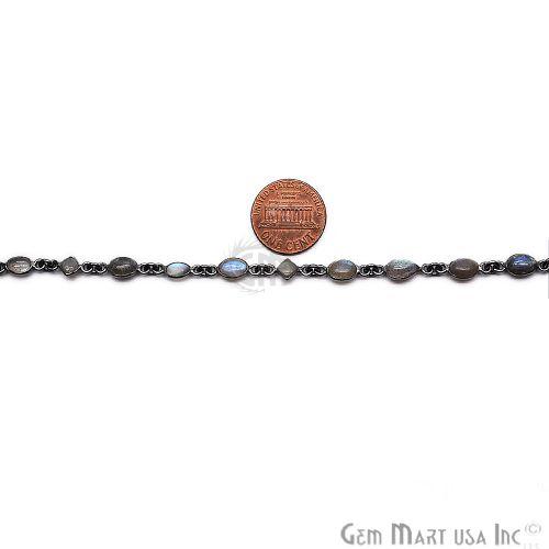 Labradorite 6x4mm Mix Faceted Oxidized Continuous Connector Chain (763994439727)