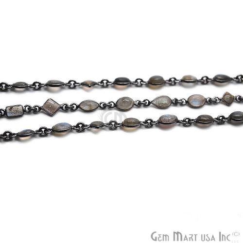 Labradorite 6x4mm Mix Faceted Oxidized Continuous Connector Chain (763994439727)