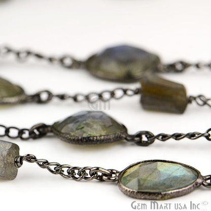 Labradorite Round Shape 10-15mm Oxidized Bezel Connector Chain