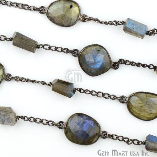 Labradorite Round Shape 10-15mm Oxidized Bezel Connector Chain