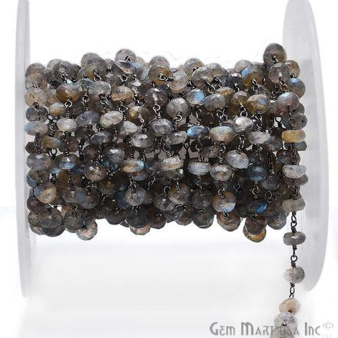 Labradorite 6-7mm Oxidized Wire Wrapped Rosary Chain (762966343727)