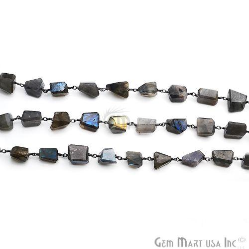 Labradorite Cut Beads Oxidized Wire Wrapped Fancy Rosary Chain