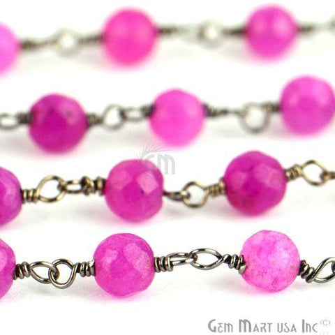 Lavender Jade 4mm Beads Oxidized Wire Wrapped Rosary Chain (762972274735)