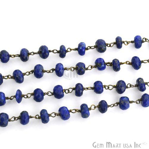 Lapis Beads 5-6mm Oxidized Wire Wrapped Rosary Chain