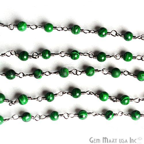 Malachite Smooth 3-3.5mm Oxidized Wire Wrapped Beads Rosary Chain (762979778607)