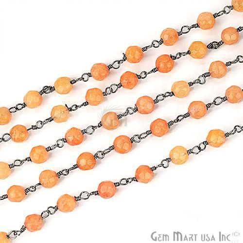 Moonstone Jade 4mm Beads Oxidized Wire Wrapped Rosary Chain (762981154863)