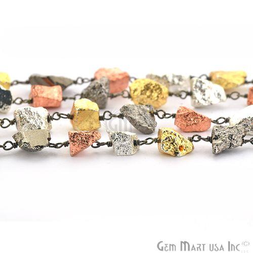 Multi Pyrite 6-8mm Rough Nugget Beads Oxidized Rosary Chain (762984661039)