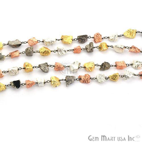 Multi Pyrite 6-8mm Rough Nugget Beads Oxidized Rosary Chain (762984661039)