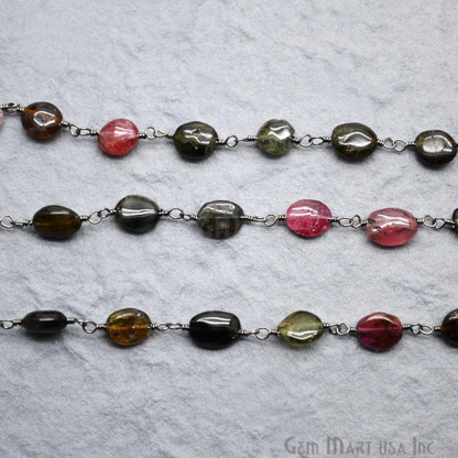 Multi Tourmaline Gemstone Beads Oxidized Wire Wrapped Bead Rosary Chain