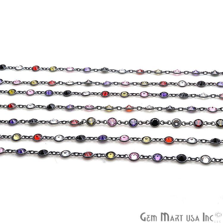 Multi Stone 5mm Round Bezeled Oxidize Continuous Connector Chain