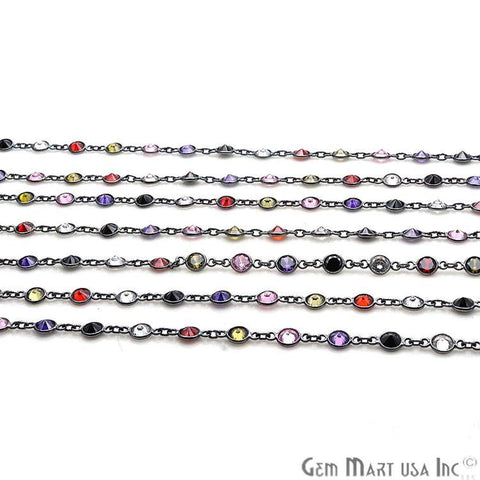 Multi Stone 5mm Round Bezeled Oxidize Continuous Connector Chain
