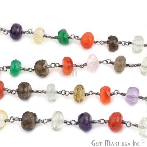Multi Stone 7-8mm Beads Oxidized Wire Wrapped Rosary Chain (762986594351)