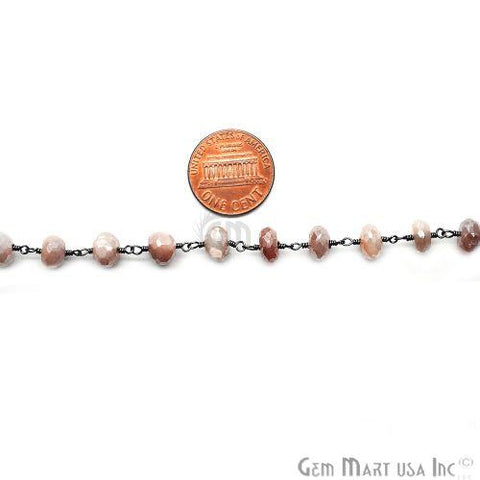 Peach MoonStone Oxidized Wire Wrapped Rosary Chain (762988822575)