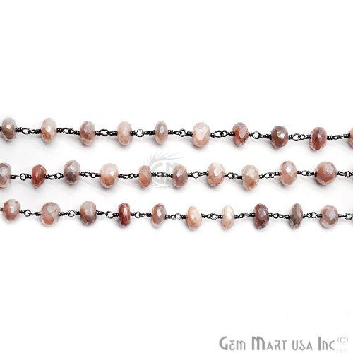 Peach MoonStone Oxidized Wire Wrapped Rosary Chain (762988822575)