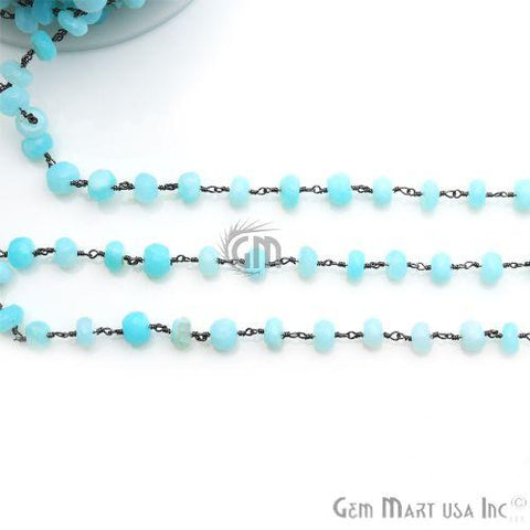 Blue Opal Beads Gemstone Beaded Oxidized Wire Wrapped Rosary Chain