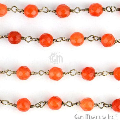 Orange Jade 4mm Beads Oxidized Wire Wrapped Rosary Chain (762997801007)