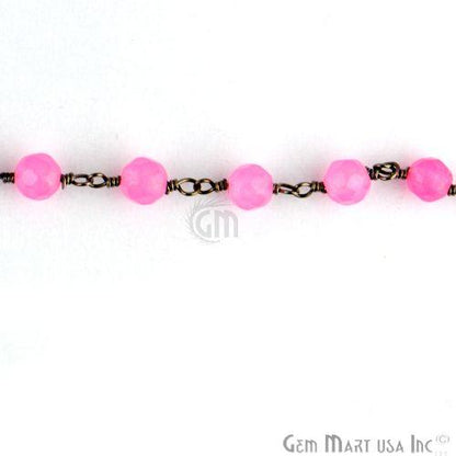 Baby Pink Jade Beads Oxidized Wire Wrapped Rosary Chain (763575140399)