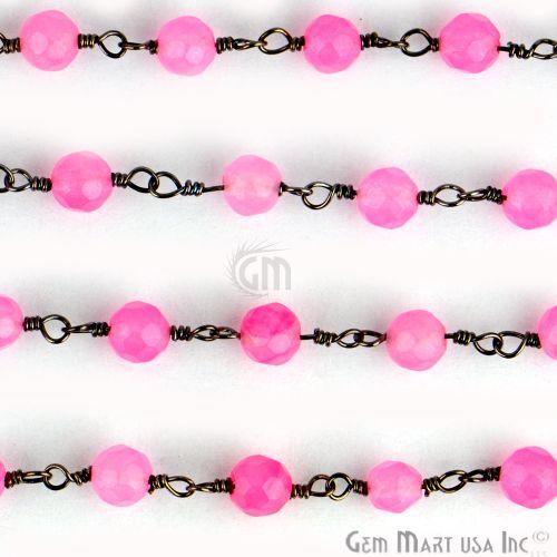 Baby Pink Jade Beads Oxidized Wire Wrapped Rosary Chain (763575140399)