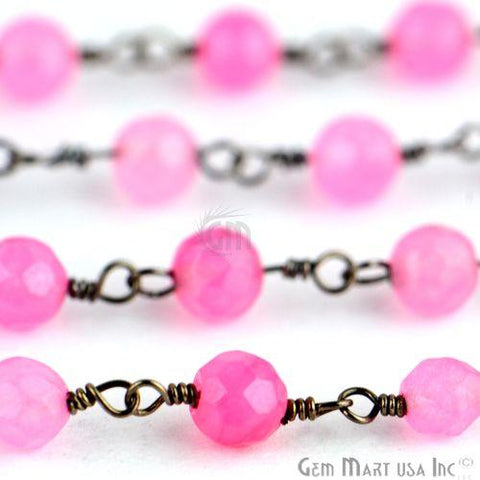 Baby Pink Jade Beads Oxidized Wire Wrapped Rosary Chain (763575140399)
