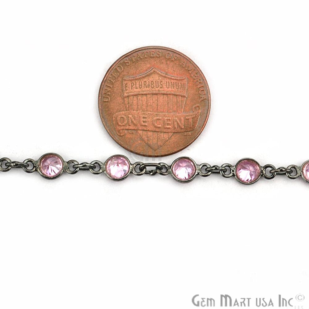 Pink Zircon 4mm Round Oxidized Continuous Connector Chain (764250521647)