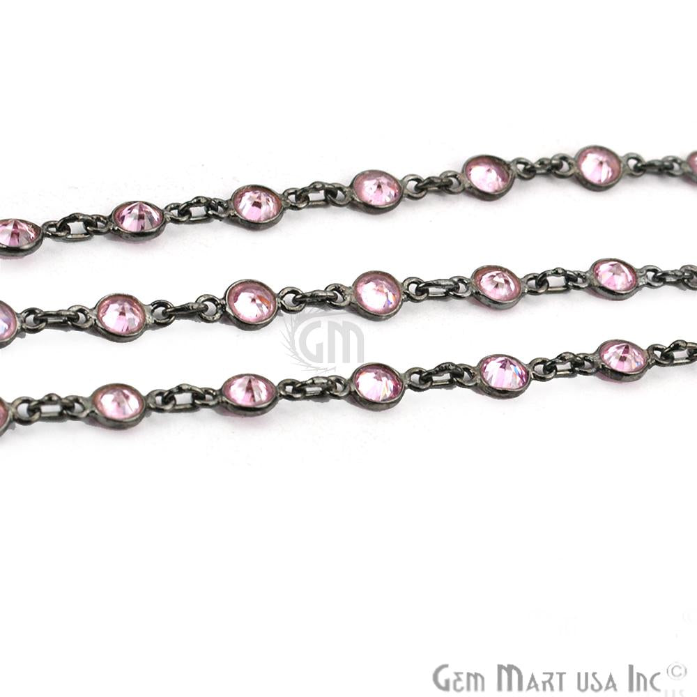 Pink Zircon 4mm Round Oxidized Continuous Connector Chain (764250521647)