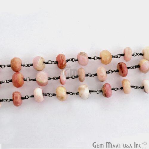 Pink Opal 7-8mm Rondelle Beads Oxidized Wire Wrapped Rosary Chain (763579400239)