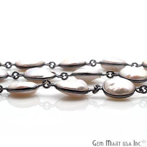 Pearl Round 12mm Oxidized Bezel Link Continuous Connector Chain