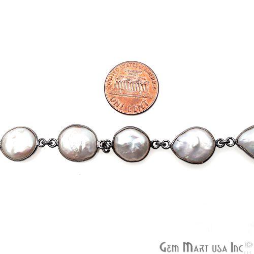 Pearl Round 12mm Oxidized Bezel Link Continuous Connector Chain