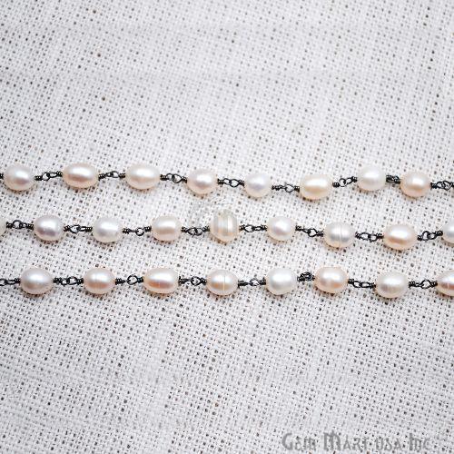 White Pearl Oxidized Wire Wrapped Gemstone Beads Rosary Chain (763581333551)