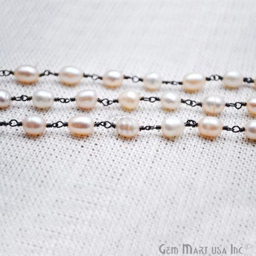White Pearl Oxidized Wire Wrapped Gemstone Beads Rosary Chain (763581333551)