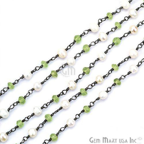 Peridot With Pearl Gemstone Beaded Wire Wrapped Rosary Chain