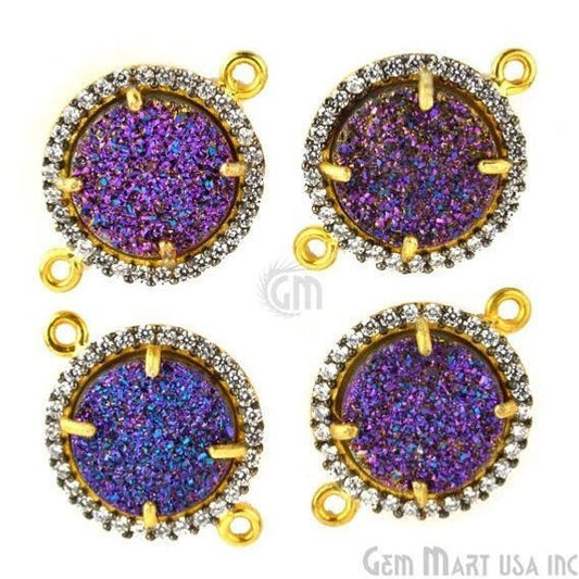 Cubic Zirconia Pave 12mm Round Gold Bail Connector (Choose Druzy) - GemMartUSA