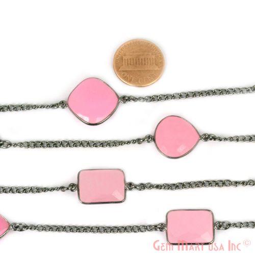 Rose Chalcedony 10-15mm Oxidized Bezel Connector Link Rosary Chain (764038512687)