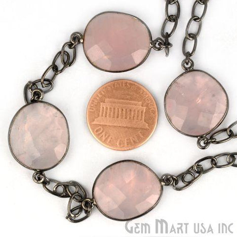Rose Chalcedony 15mm Oxidized Bezel Link Connector Chain (764038938671)