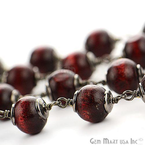 Red Wooden 7-8mm Beads Oxidized Wire Wrapped Rosary Chain (763586281519)