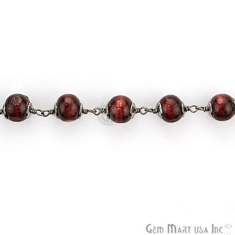 Red Wooden 7-8mm Beads Oxidized Wire Wrapped Rosary Chain (763586281519)