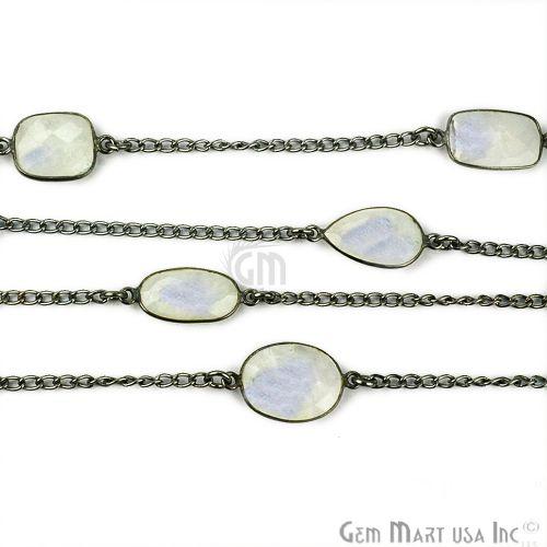 Rainbow Moonstone 10-15mm Oxidized Link Bezel Connector Chain (764039299119)