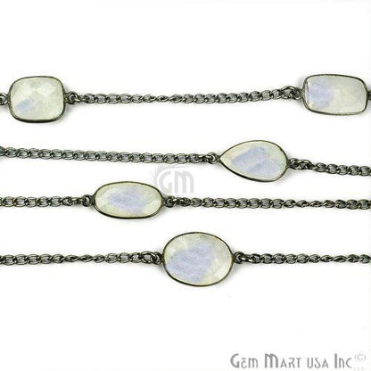 Rainbow Moonstone 10-15mm Oxidized Link Bezel Connector Chain (764039299119)