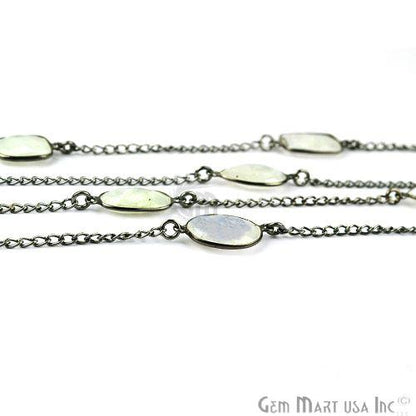 Rainbow Moonstone 10-15mm Oxidized Link Bezel Connector Chain (764039299119)