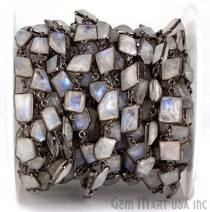 Rainbow Moonstone 10-12mm Free Form Oxidized Continuous Connector Chain - GemmartUSA