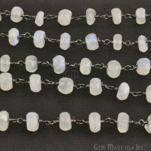 Rainbow moonstone 6-7mm Oxidized Wire Wrapped Rosary Chain (763589558319)