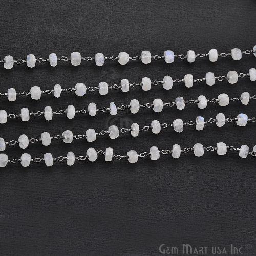 Rainbow Moonstone 5-6 mm Oxidized Wire Wrapped Rosary Chain (763590377519)