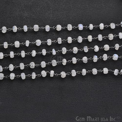 Rainbow Moonstone 5-6 mm Oxidized Wire Wrapped Rosary Chain (763590377519)