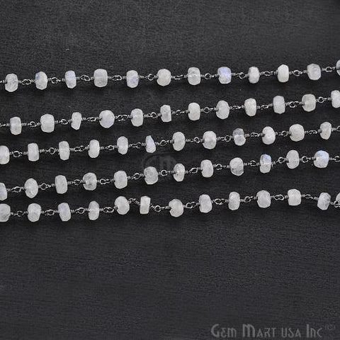 Rainbow Moonstone 5-6 mm Oxidized Wire Wrapped Rosary Chain (763590377519)