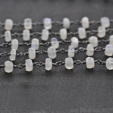 Rainbow Moonstone 5-6 mm Oxidized Wire Wrapped Rosary Chain (763590377519)