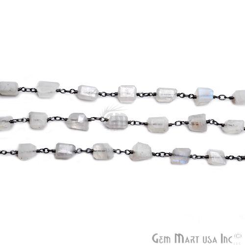 Rainbow Moonstone Fancy Cut Rondelle Oxidized Wire Wrapped Beads Rosary Chain (763591426095)
