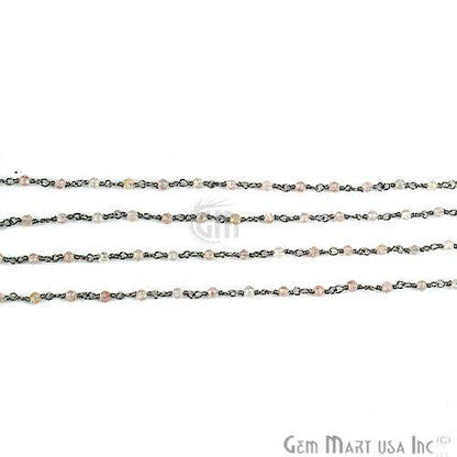 Rose Quartz 2mm Beads Chain, Oxidized Wire Wrapped Rosary Chain (763593621551)