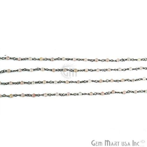 Rose Quartz 2mm Beads Chain, Oxidized Wire Wrapped Rosary Chain (763593621551)