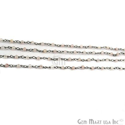 Rose Quartz 2mm Beads Chain, Oxidized Wire Wrapped Rosary Chain (763593621551)