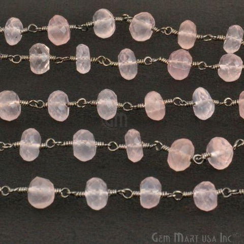 Rose Quartz 6-7mm Oxidized Wire Wrapped Beads Rosary Chain (763594178607)